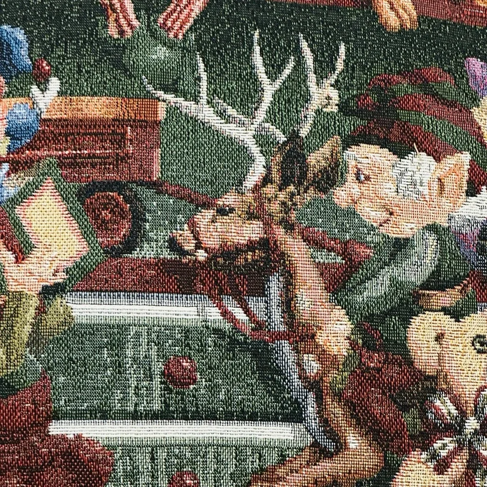 Vintage Christmas Tapestry Throw Pillow Santa Workshop Toys Elves 15